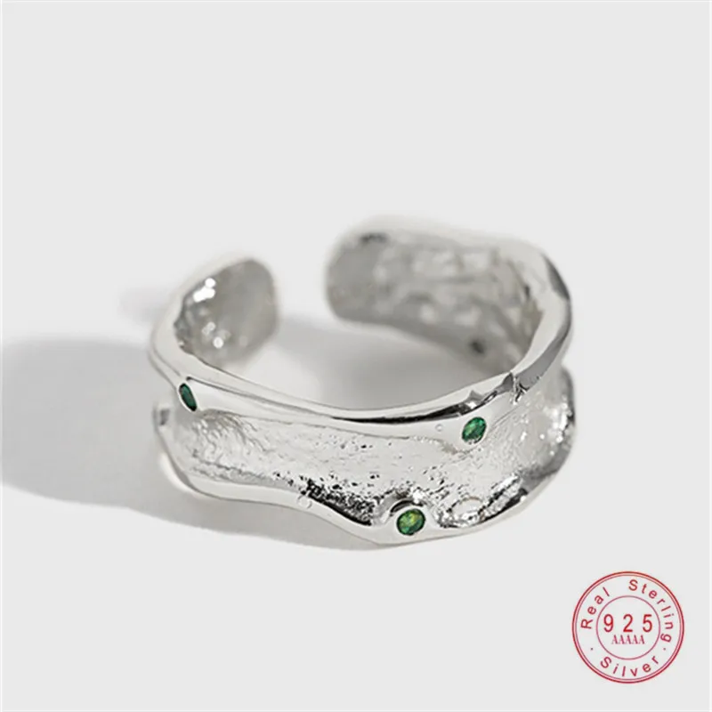 

HI MAN 925 Sterling Silver Korean Temperament Irregular Green Crystal Ring Women Fashion Charm Banquet Gift Jewelry