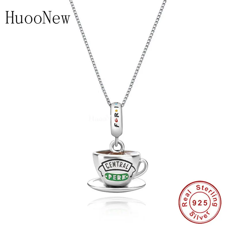 

925 Sterling Silver Frineds Fans Free Time Central Perk Coffee Shop Pendant Necklace For Women Chain Choker Trinket 2021 Summer