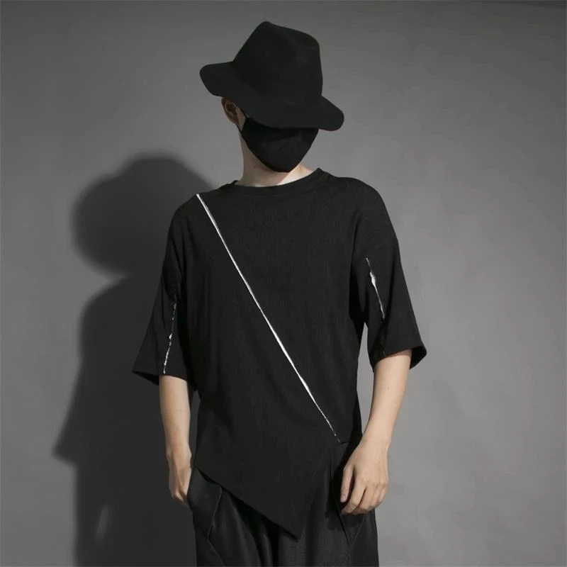 

Men's Short Sleeve T-Shirt Personalized Fashion Brand Summer Asymmetric Korean Slim Fit Trend Casual Sleeve T-Shirt