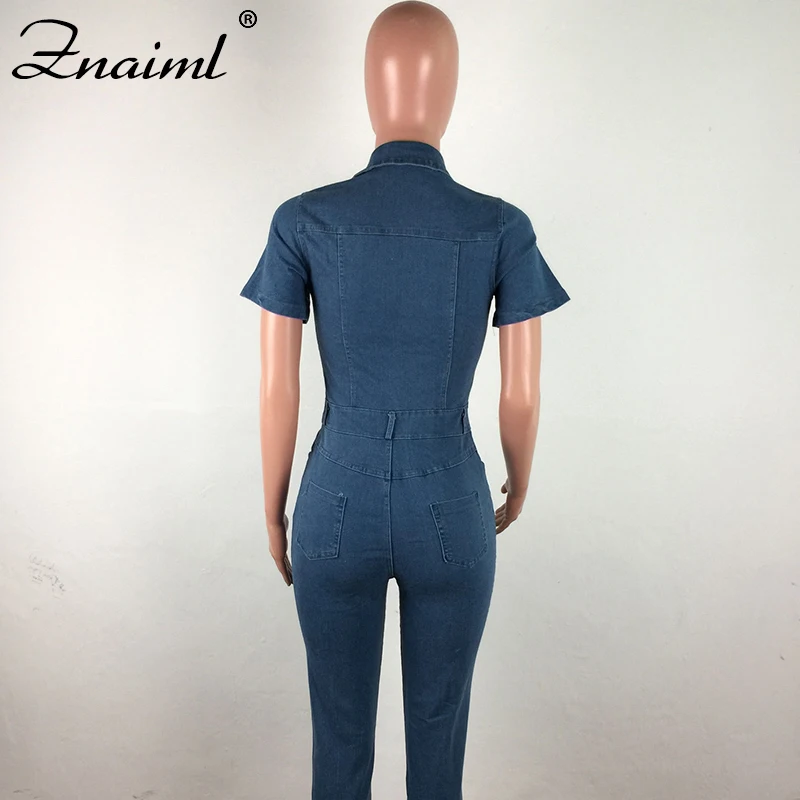 Комбинезон женский джинсовый с коротким рукавом пикантный однобортный