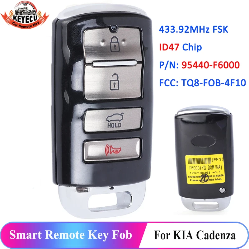 

KEYECU 95440-F6000 TQ8-FOB-4F10 Proximity Keyless Smart Remote Car Key Fob 4 Button 433MHz for KIA Cadenza 2017 2018 2019 ID47
