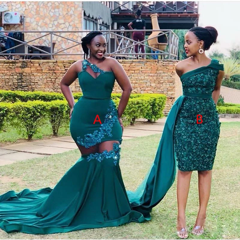 

Большие размеры, платья Русалочки для подружек невесты в африканском стиле, кружевное платье на одно плечо с аппликацией, два стиля, платья ...