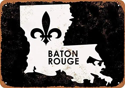 

12 x 16 Inches Metal Sign - Louisiana State 5 (Black Background) - Vintage Look Wall Decoration