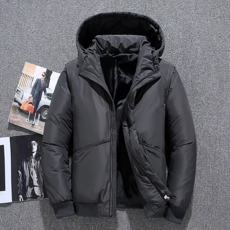 

Winter Brand Men Down Jackets Coats Men's White duck down Thick Warm Cotton wn Coat Hooded Casual Down Jacket Male 7805-1