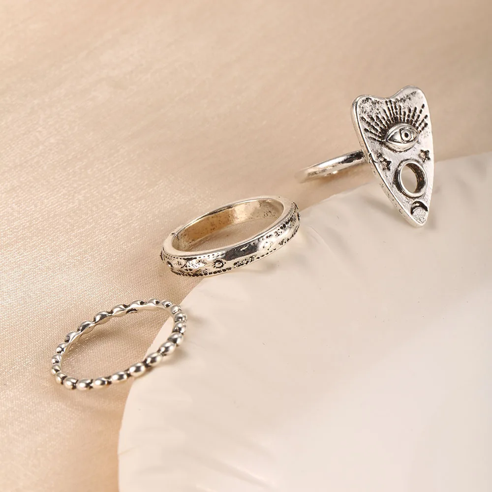 

Coconal Vintage 3Pcs/set Star Moon Evil Eye Metal Ring for Womens Hip Hop Punk Gothic Party Gift Jewelry