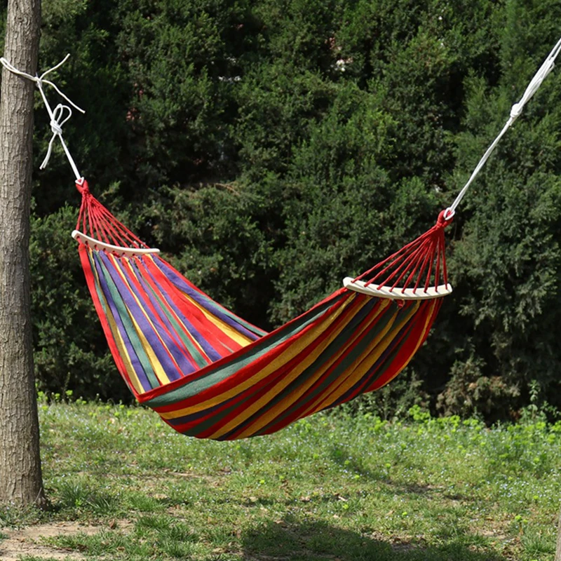 

Portable Canvas Leisure Hammock Outdoor Hammock Garden Sports Home Travel Camping Swing Canvas Stripe Hang Bed Hammock Outdoor