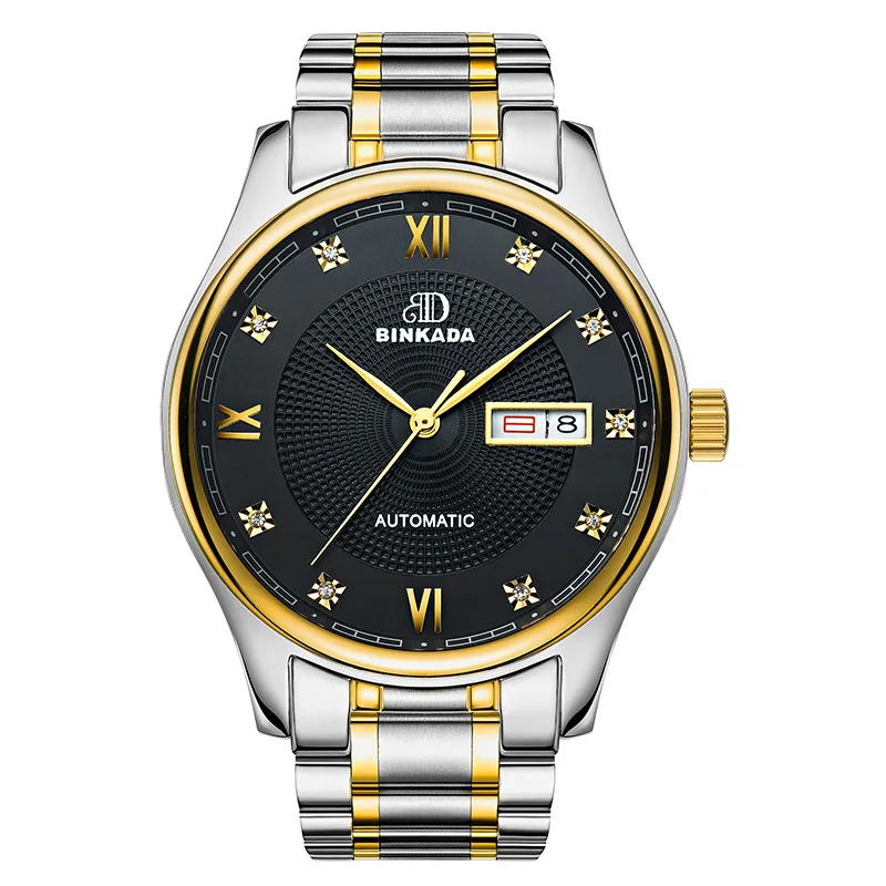 

2021 BINKADA Fashion Business Men's Fully Automatic Mechanical Watch Multifunctional Steel Band Calendar Waterproof