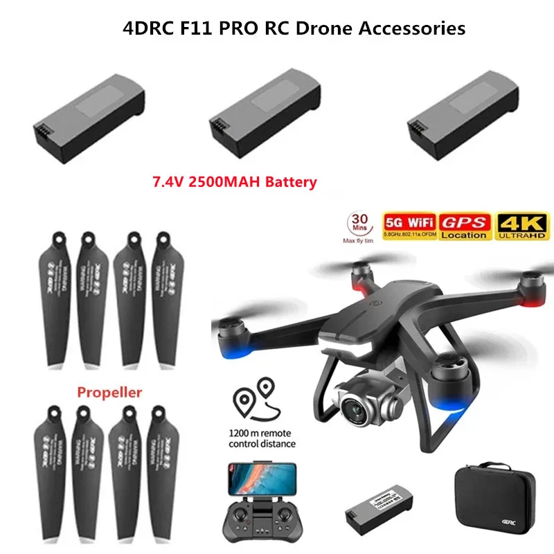 4DRC F11 PRO 5G 4K GPS sin escobillas RC Drone Parts 7,4 V 2500MAH batería hélice F11 PRO RC Drone accesorios F11 batería cuchillas