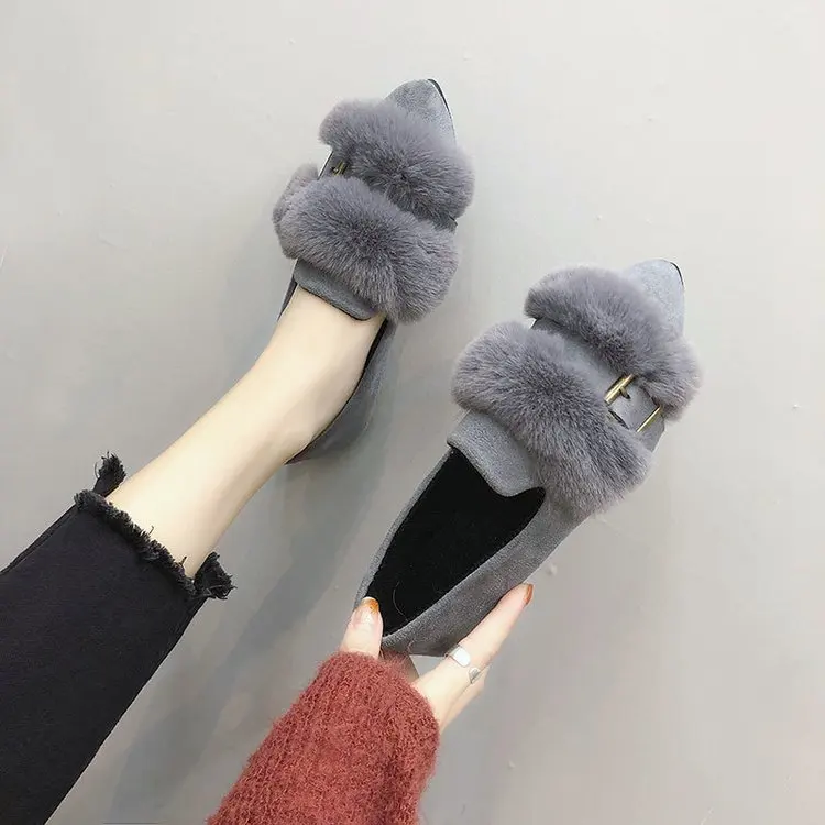 Известный бренд обувь на меху норки женская плоской подошве с острым носком