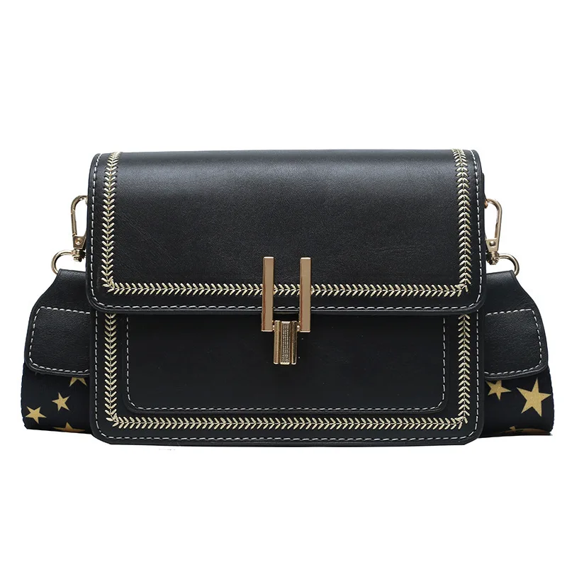 

Fashion 2021 Women's Mixed Colors Metal Button Wide Shoulder Strap Flap Shoulder Crossbody Bags Female Mobile Phone Bag Purse