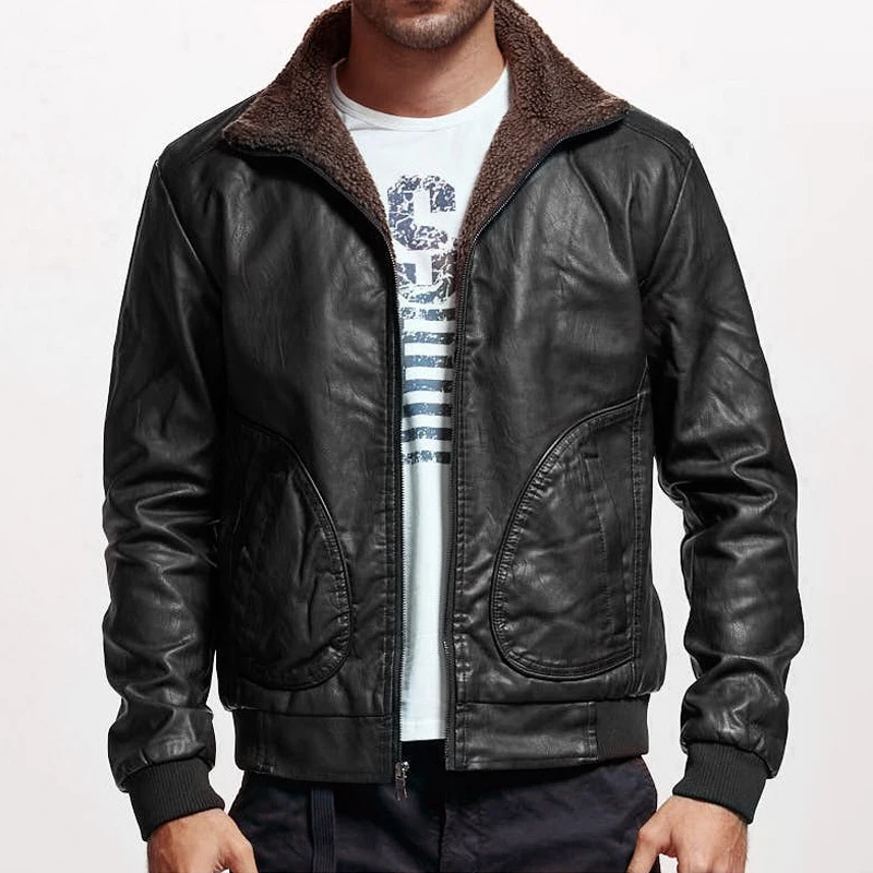 

Winter Mens PU Jacket Thick Warm Men's Motorcycle Jacket New Fashion Windproof Leather Coat Male Size 3XL