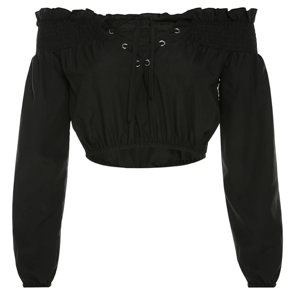 Модные черные свободные повседневные укороченные топы с одним воротником