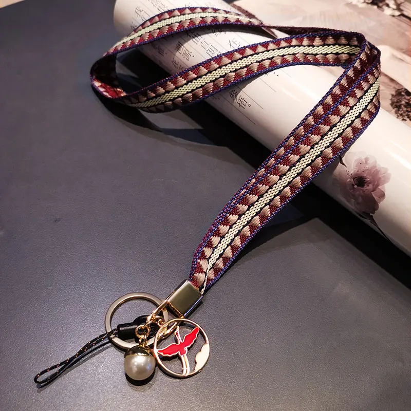 

Pearl Pendant Phone Lanyard Retro Corrugated Phone Lanyard for Rope To Hang The Mobile Phone Charm Badge Credential Door Straps