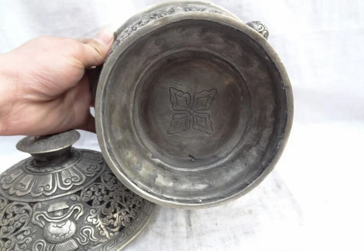 S3010 китайская Серебряная 2 дракона монета Статуя Тибет 8 символов благоприятности