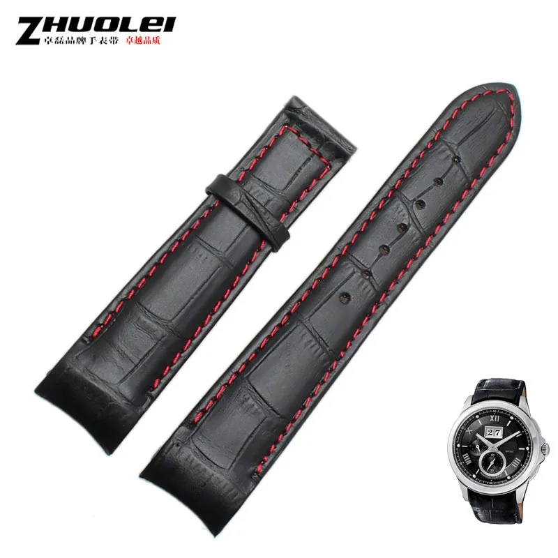 blackxred no buckle Изогнутый конец мужские ремешки для часов для BL9002-37 05A BT0001-12E 01A Брендовые Часы из натуральной кожи с пряжкой бабочки 20 21 22 мм - Цвет ремешка: blackxred no buckle