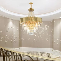 led gold dimmalbe crystal hanging lamps lustre chandelier lighting suspension luminaire lampen for stair case foyer living room