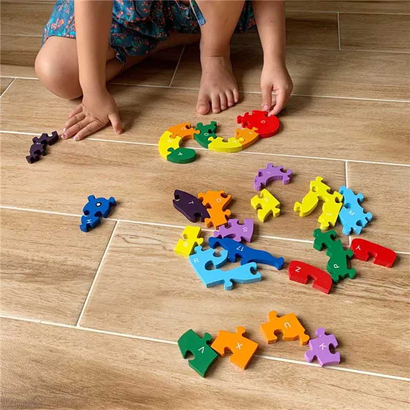

3D Wooden Assembly Alphanumeric Puzzles Cartoon Elephant Educational Building Blocks Cognitive Spelling Montessori Jigsaw 26pcs