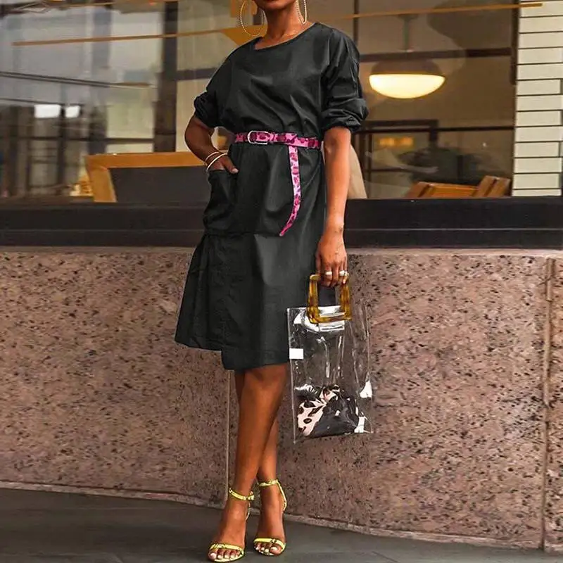 VONDA Offic Ladies Elegant Dress Women Knee-Length Dress Summer Sundress Casual Loose Half Sleeve Vestidos Plus Size S-5xl