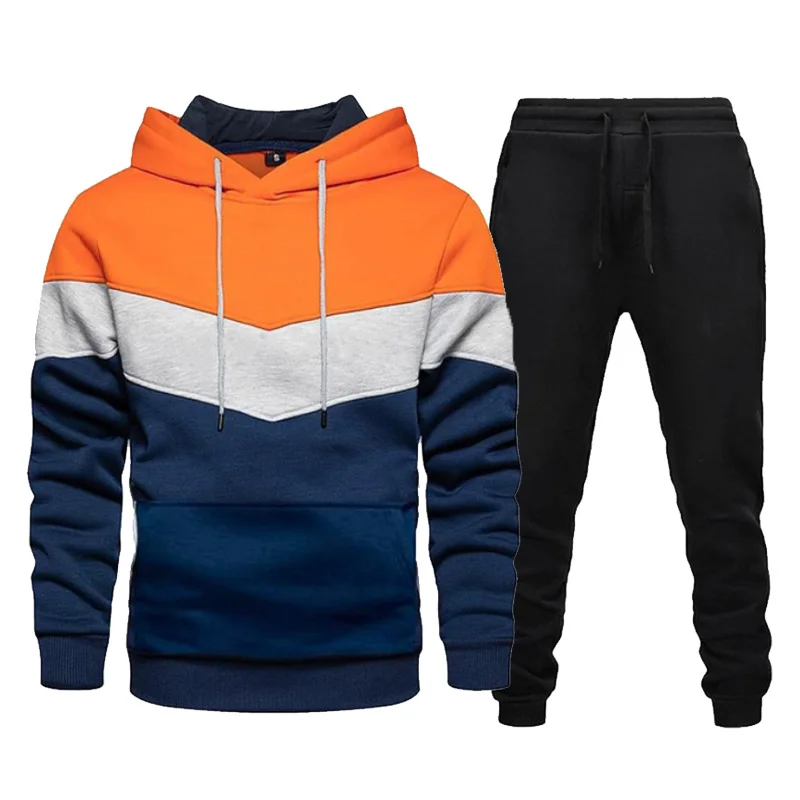 Men's Tracksuits Two Piece Sets Color Stitching Hoodie and Pants Fshion Casual Sportswear Autumn Winter New Men's Jogging Suit