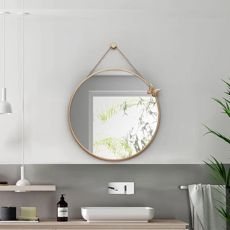 Круглое зеркало с подвесной цепочкой декоративное настенное металлической