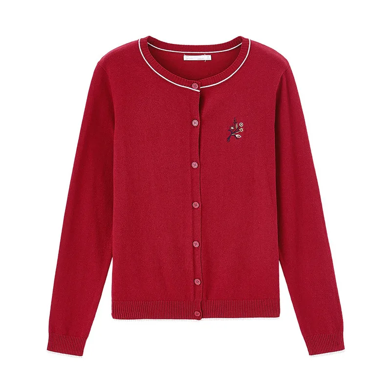 

INMAN Autumn Winter Knitting Cardigan Women's Loose Contrast Color Embroidered Round Neck Long Sleeve Sweater