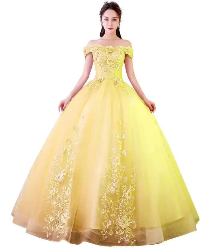 Розовые бальные платья Милая Тюль с кружевным жемчугом Vestidos De 15 Anos сладкий 16 платья Бальные вниз платья выпускного вечера - Цвет: Цвет: желтый