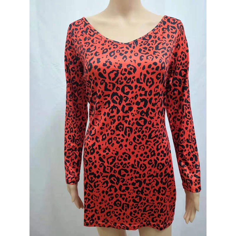 

Sexy Leopard Print Long Sleeve Round Neck Slim Hip Skirt Dresses For Women 21 Summer New Fashion Red Purple Blue Feminina CX1525