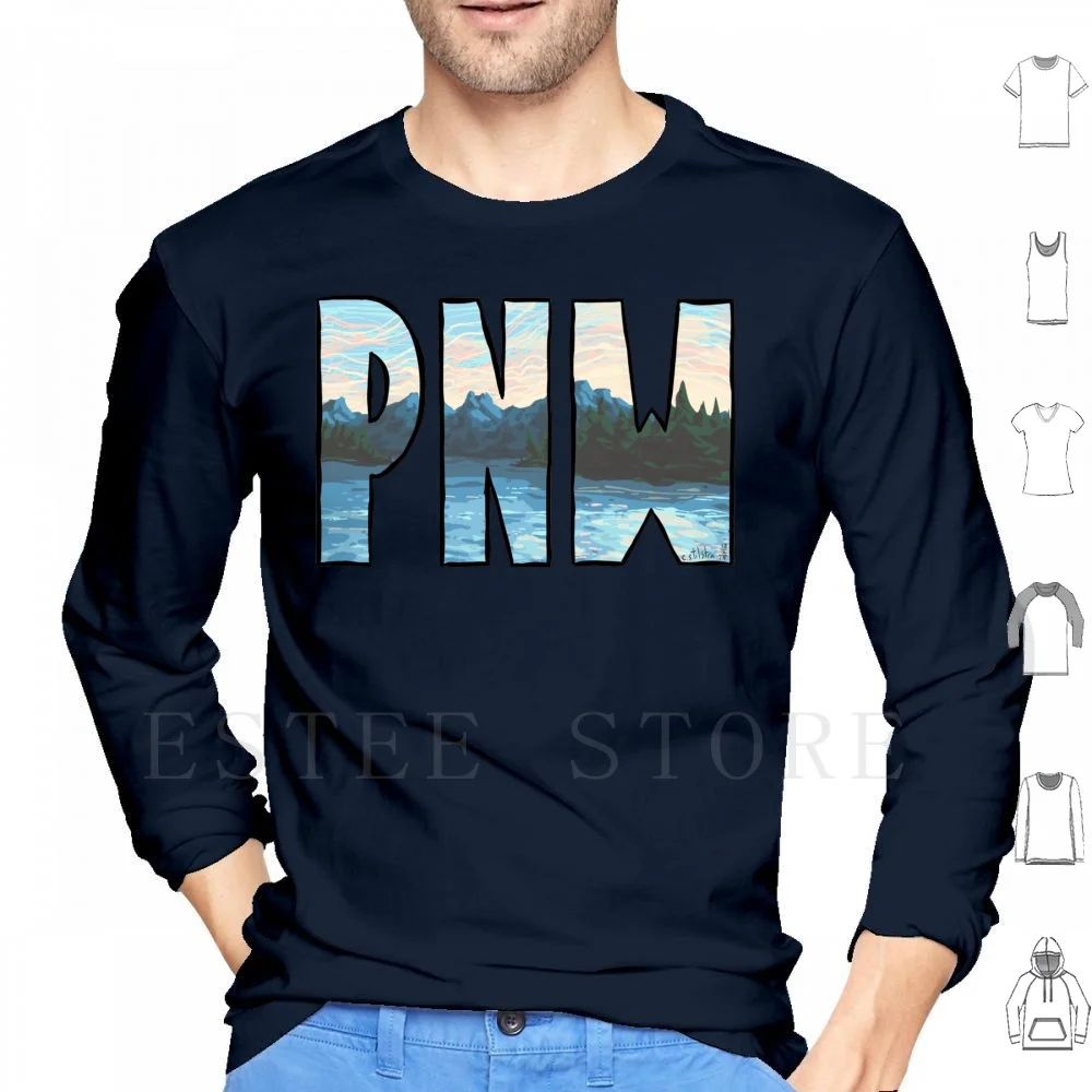 

Lake Washington Sunrise-Pnw Hoodies Long Sleeve Lake Washington Lake Sunrise Pacific Northwest Trees Mountain Water