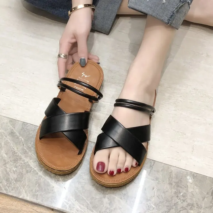 

2021 Women Summer New Sandal High Square Heel Flip Flop Ladies Comfortable Slipper Elegant Women Outdoor Slides Chaussure Femme