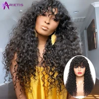 glueless water wave wig peruvian human hair wigs with bangs 150 full machine made wig for black women 8 26 inches fast shipping