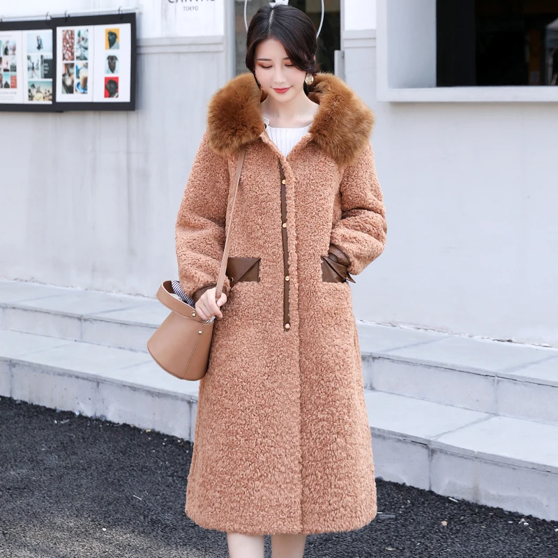 Женская куртка из овечьей шерсти с капюшоном и мехом верхняя одежда парка