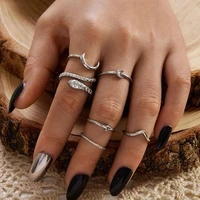 6pcs set boho women rings set moon snake shape vintage silver color midi ring set charm lady lover gift j011