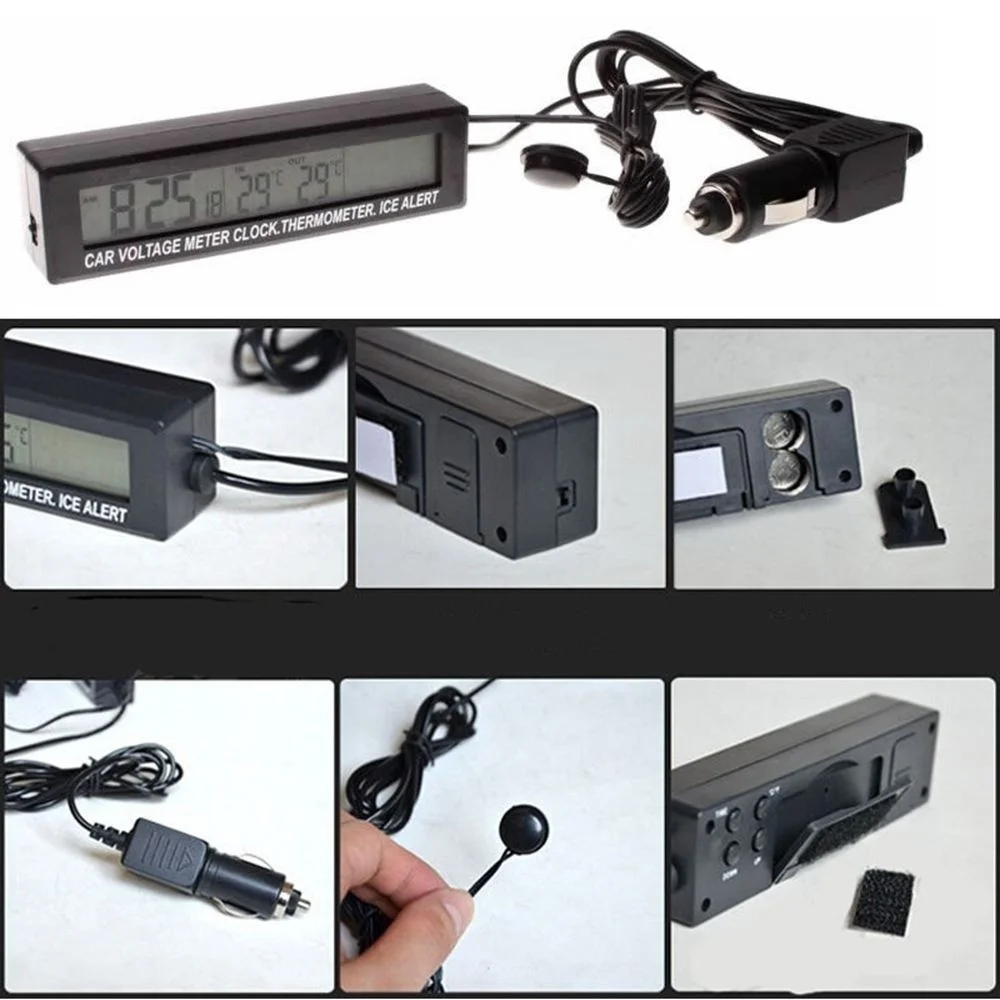 

Auto Temperature Clock Alarm Digital LCD Thermometer Car Meter Monitor (Size: One Size)