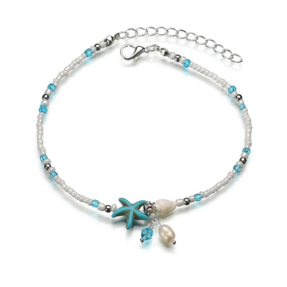 

2019 NEW Fashion Trendy Blue Starfish Shell Anklet Summer Beach Conch Bead Anklet For Women Foot Jewelry Accessories 5g