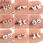 Мини-серьги в виде собачьей лапы из нержавеющей стали для женщин, детские украшения, Мультяшные животные, кошка, котенок, серьги-гвоздики, подарки на день рождения для девочек