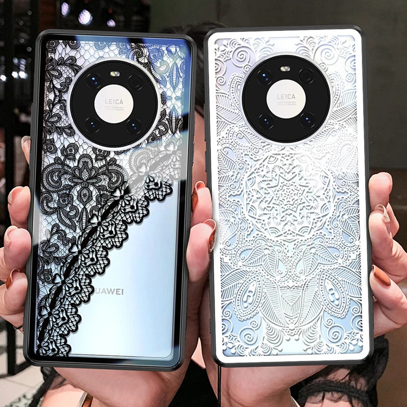 

For Huawei Mate 40 40 pro + case Tempered Glass Phone protection girl lace phone cases for huawei mate 40 pro glass cover