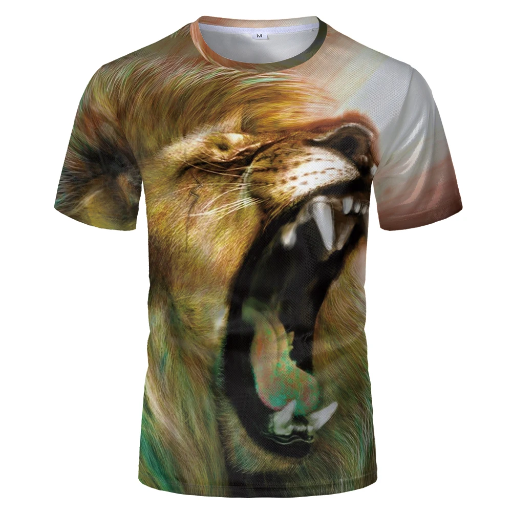 

Black and white lion 3D printed T-shirt cool animal pattern 2021 fashion summer short-sleeved top men's t-shirt boy girl tee