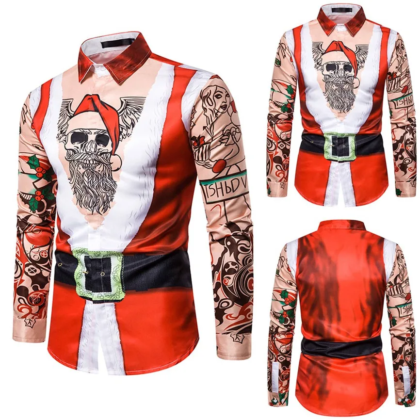 Рождественские мужские рубашки Blusa Masculina Повседневная рубашка с принтом снежинок