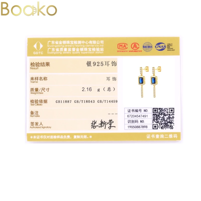 

BOAKO 925 Sterling Silver Earrings Retro White Blue Crystal Zircon Stud Earrings for Women Wedding Party Gifts Fashion Jewelry