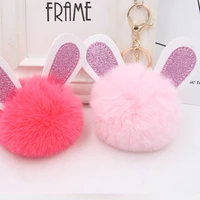 new product hot selling doll machine rabbit hair ball bright flashing ear keychain womens bags popular plush pendant wholesale