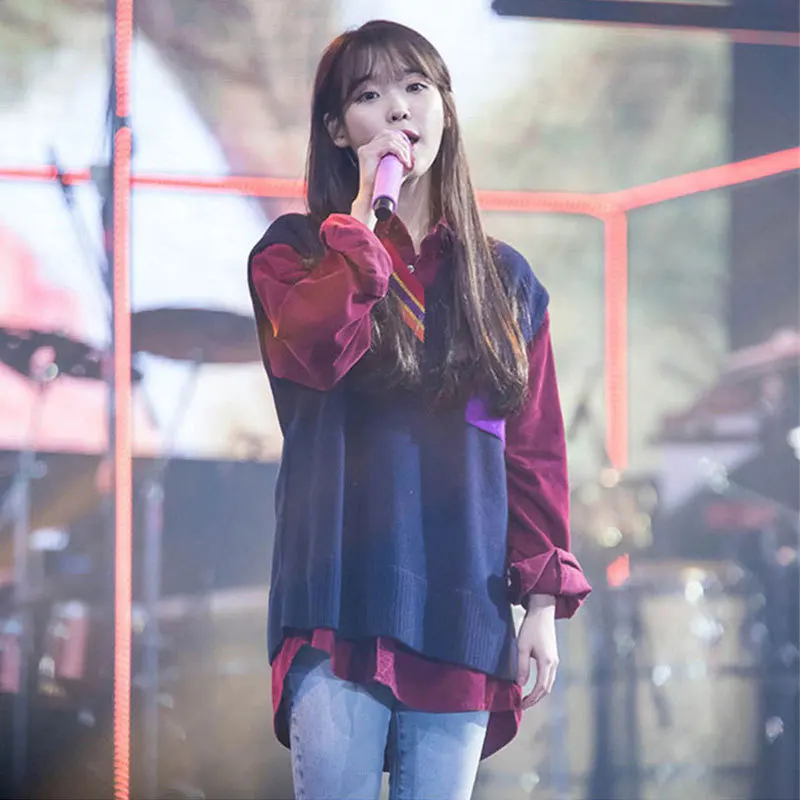 Женский вельветовый Топ с длинным рукавом Kpop IU Lee Ji Eun комплект из 2 предметов