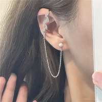 u magical statement olive branch rhinestone dangle earring for women long metal tassel imitation pearl chain earring jewellery