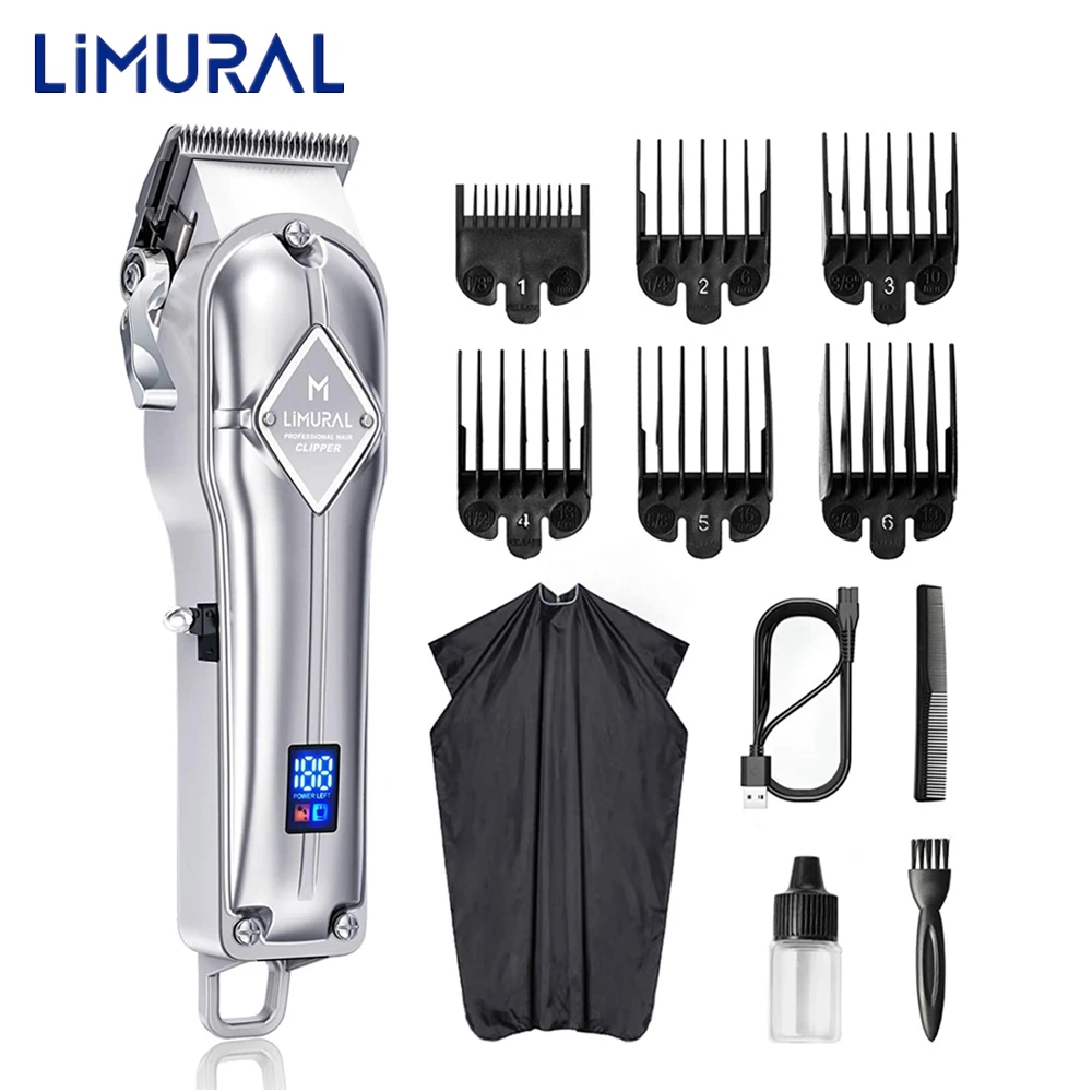 Máquina de Cortar Cabelo sem Fio Kit com Display Led para Homem Profissional Limural Carregamento Barbeador Elétrico Aparador Barba Grooming Usb