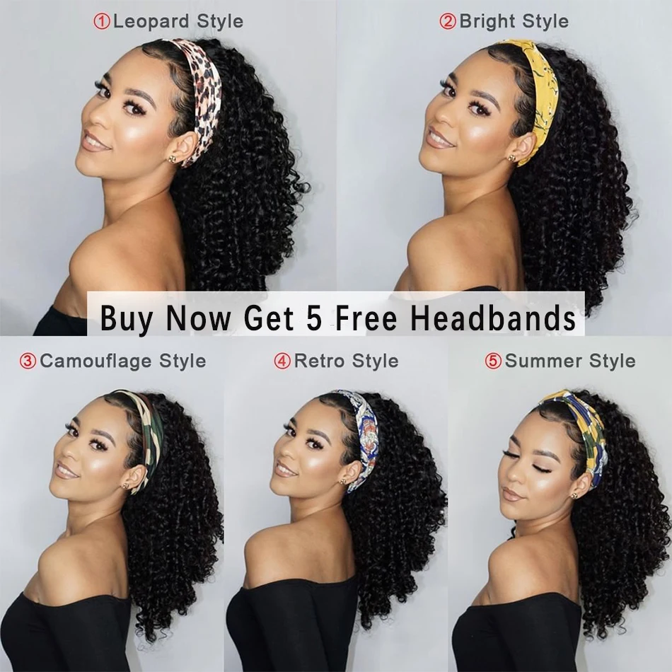 

Headband Wig Deep Curly Wave Human Hair Brazilian Remy Curly Hair Glueless Full Machine Made For Black Women 5 Free Headbang