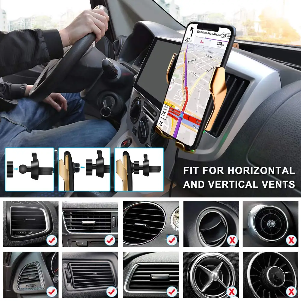 Беспроводное Автомобильное зарядное устройство Qi с автоматическим зажимом 10 Вт