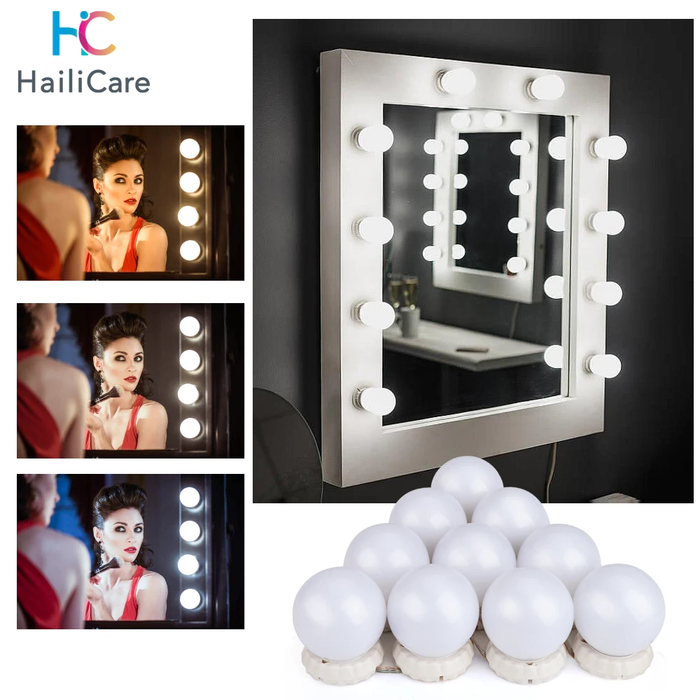 

10Pcs Makeup Mirror Vanity LED Light Bulbs lamp Kit 3 Levels Brightness Adjustable Lighted Make up Mirrors Cosmetic lights