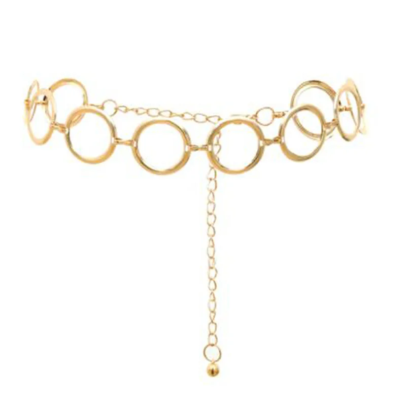 

Ladies Geometric Long Belly Waist Chain Belt For Women Fashion Female Personality Metal Gold Circle Chain Belt For Dress 2021
