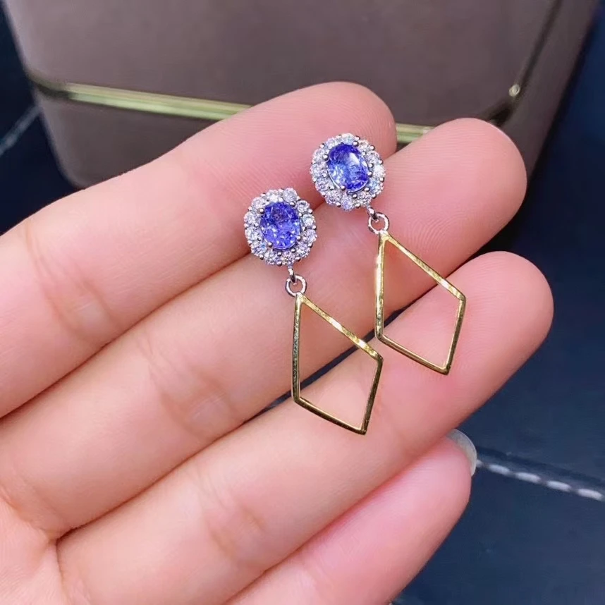 

Женские серьги-подвески из серебра 925 пробы, с натуральным синим танзанитом