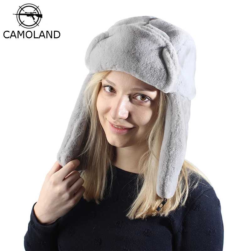CAMOLAND теплая русская ушанка шапка с ушным клапаном мужская женская шапка-бомбер из искусственного меха кролика зимние шапки зимняя шапка охотника