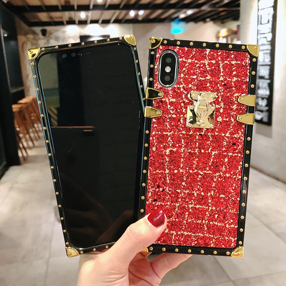 Блестящие металлические квадратные чехлы для iPhone 11 Pro 8 7 6 Plus X XR XS Max чехол в клетку